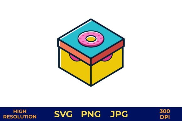 3D Doughnut Box Vector Illustration Graphics and Illustrations
