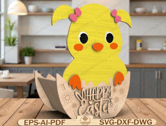 Easter Chick Basket Laser Cut File Graphics