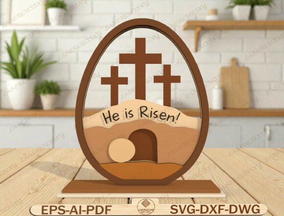 Easter Cross in Egg Frame Laser Cut File Graphics