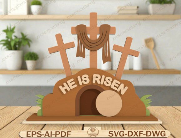 Easter Cross with Empty Tomb Laser Cut Graphics