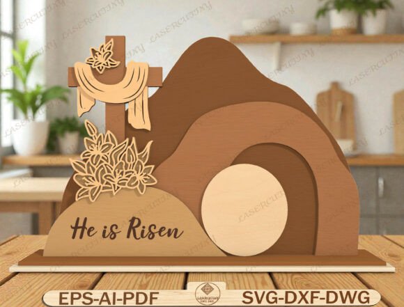 Empty Tomb Cross Easter Scene Laser Cut Graphics
