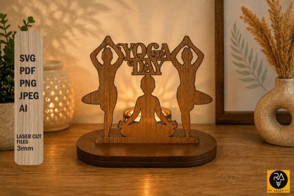 Yoga Day Candle Holder Laser Cut SVG